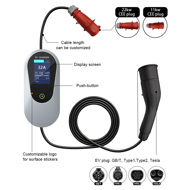 レベル2モード、7kW、11kW、22kWのポータブル電気自 - Type 2 Portable Ev Charger 11Kw Cee のレビューと価格