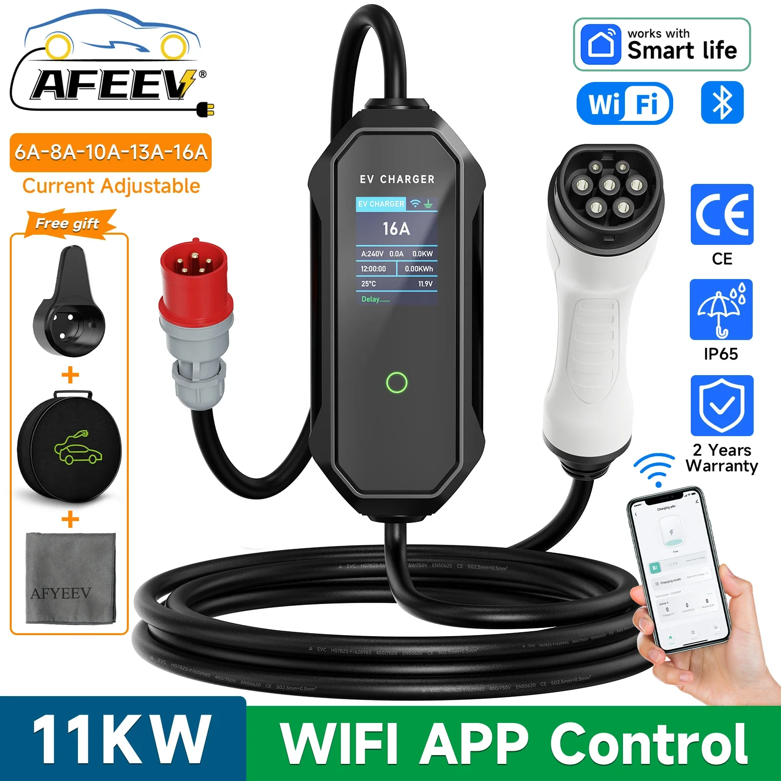 Afev-ポータブル電気充電器、急速充電ケーブル、CEEプラ - Type 2 Portable Ev Charger 11Kw Cee のレビューと価格
